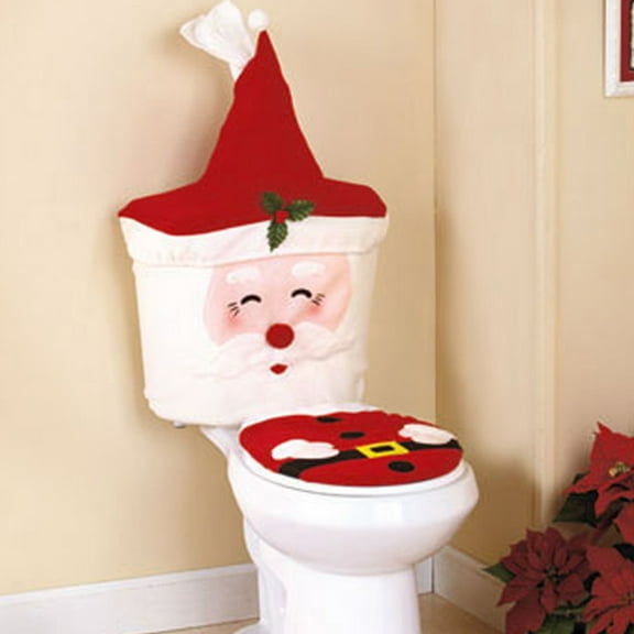 Entireivity 1 Set of Creative Christmas Themed Bathroom Pads Toilet Seat Cover Red