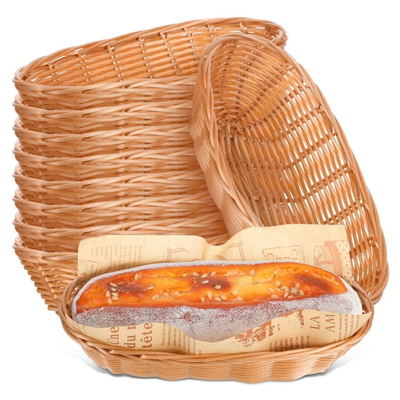Entireivity 10pcs Woven Bread Fruit Imitation Rattan Plastic Basket Food Serving Holders