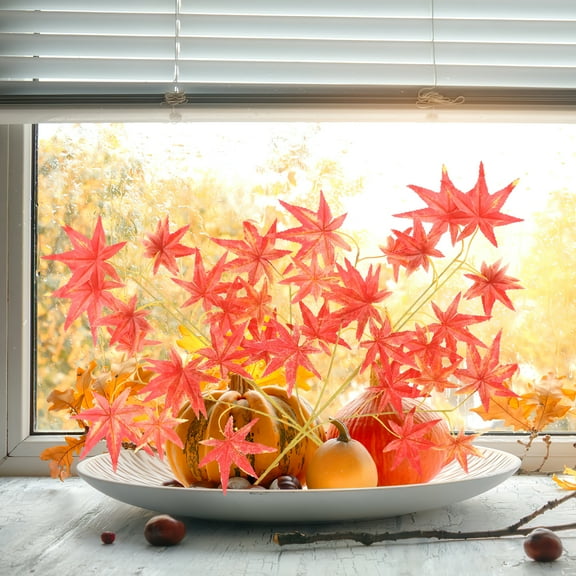 Entireivity 2 pcs Artificial Maple Leaves Branches Faux Fall Maple Leaves Stem Fake Maple Leaves Picks