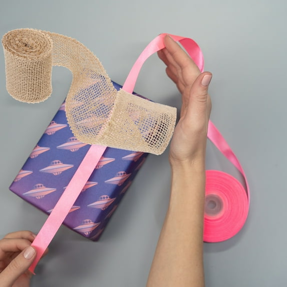 Entireivity 2M Jute Burlap Ribbon Roll for Christmas Decoration ( Color)