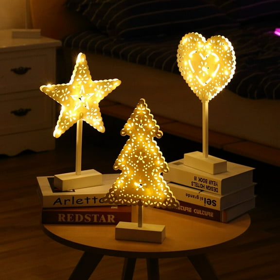 Entireivity 2PCS LED Decorative Night Light Christmas Tree Shape Night Lamp Five-pointed Star Shape Decorative Lamp Desktop Night Light Party Props for Bedroom Home White for Bedroom Home White