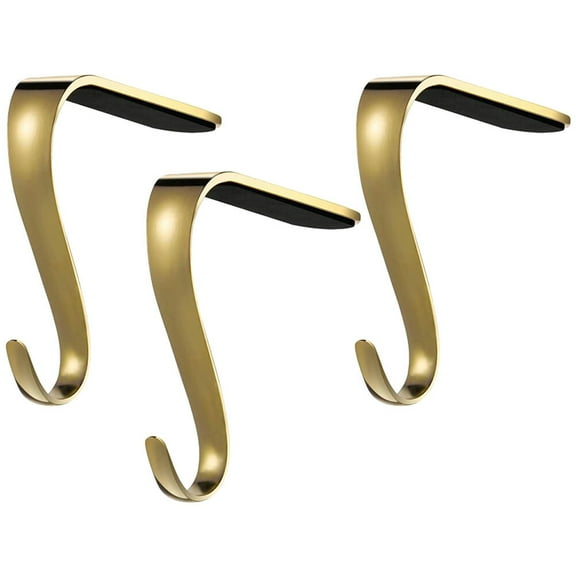 Entireivity 3Pcs Christmas Stocking Holder Xmas Fireplace Hooks Golden Mantel Hooks
