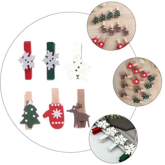 Entireivity 60Pcs Creative Photo Pegs Christmas Wood Clips Clothespins Photo Clips for DIY