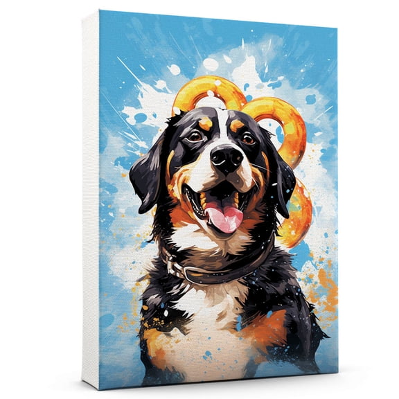 Entlebucher Mountain Dog Canvas Wall Art,Pet Canvas Painting Puppy Artwork,Colorful-Watercolor Original Artwork Print For Bedroom, Bathroom Wall Art decor