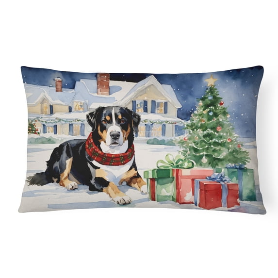 Entlebucher Mountain Dog Cozy Christmas Throw Pillow 12 in x 16 in