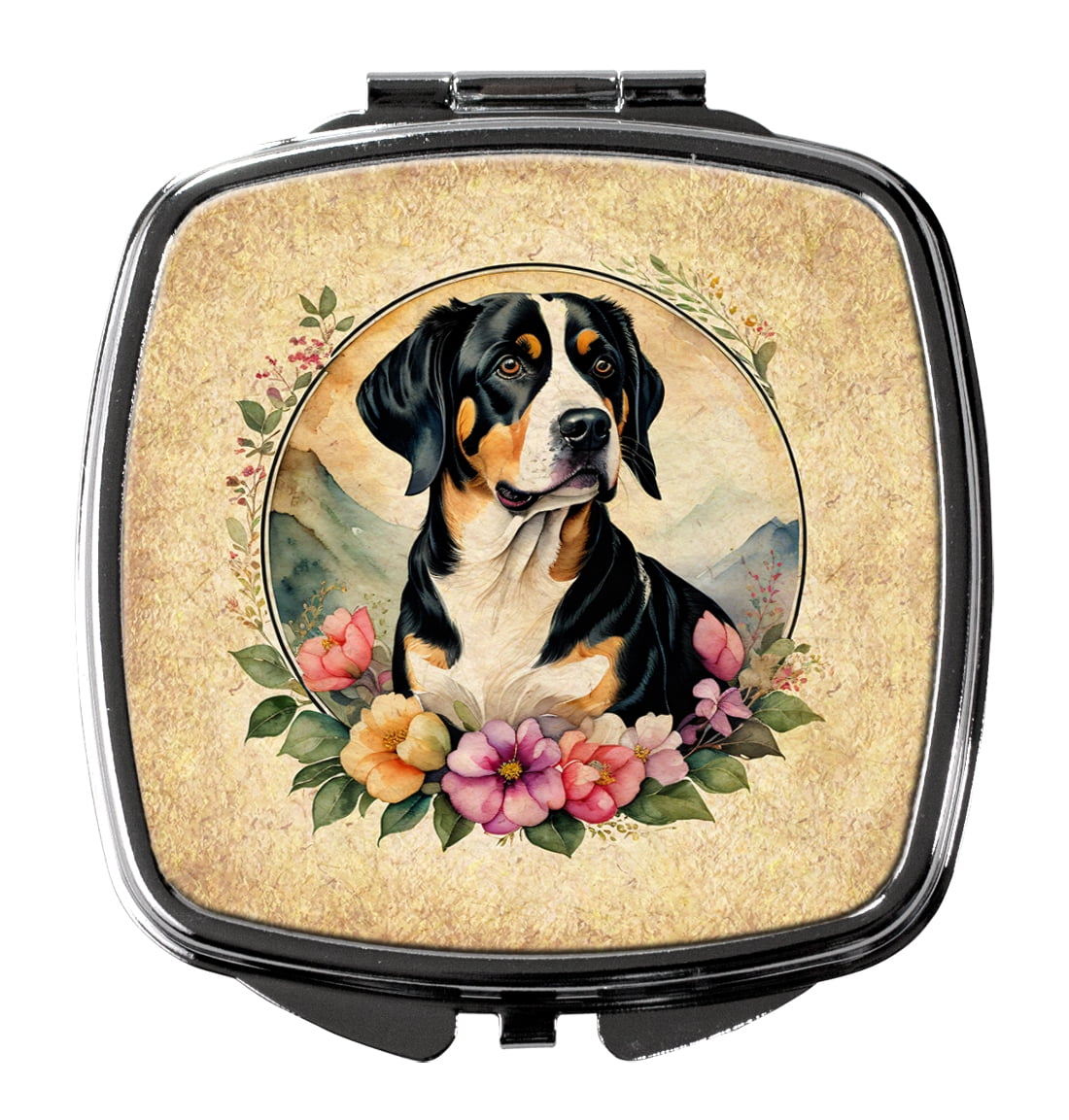 Entlebucher Mountain Dog and Flowers Compact Mirror 2.75 in x 3 in