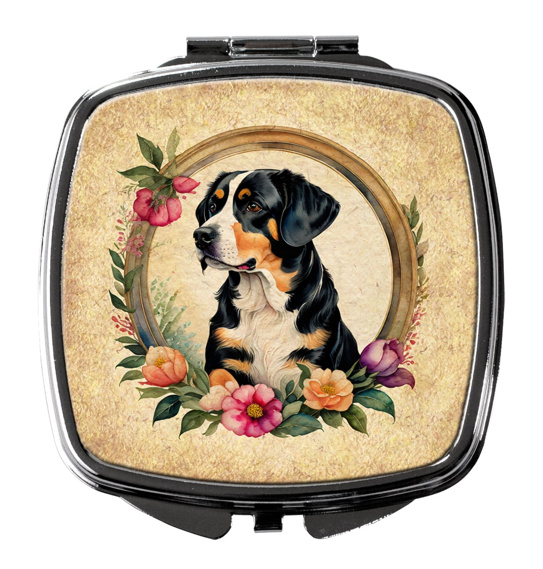 Entlebucher Mountain Dog and Flowers Compact Mirror 2.75 in x 3 in