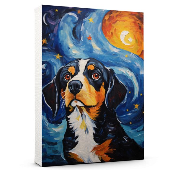 Entlebucher Mountain Starry Night Dog Canvas Print - Van Gogh Inspired Dog Wall Art Decor - Makes a Great Gift for Home Decor, Living Room, Bedroom - Ready to Frame