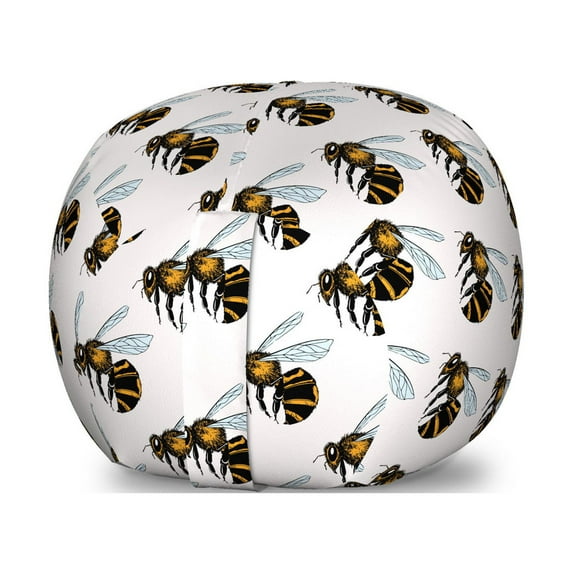 Entomology Storage Toy Bag Chair, Detailed Bee Buzzing Insects with Wings, Stuffed Animal Organizer Washable Bag, Small Size, Grey Multicolor, by Ambesonne