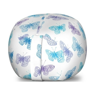 Entomology Storage Toy Bag Chair, Hand Drawn Butterfly with Details with Colorful Layout, Stuffed Animal Organizer Washable Bag, Large Size, Sky Blue Dark Ceil Blue, by Ambesonne