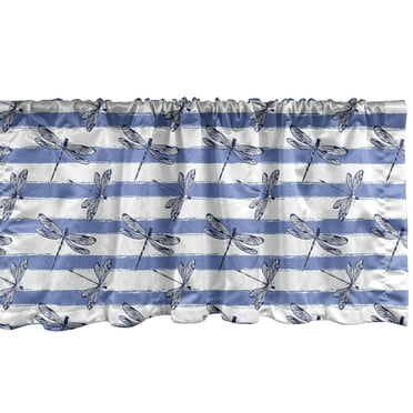 Entomology Window Valance, Paintbrush Drawn Horizontal Stripes and Dragonflies, Curtain Valance for Kitchen Bedroom Decor with Rod Pocket, 54" X 18", Ceil Blue Violet Blue, by Ambesonne