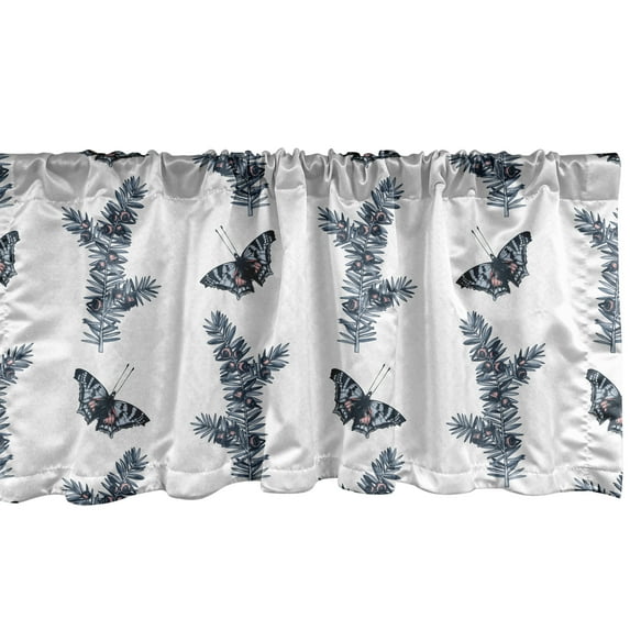 Entomology Window Valance, Vintage Design of Yew and Butterflies, Curtain Valance for Kitchen Bedroom Decor with Rod Pocket, 54" X 18", White Slate Blue, by Ambesonne