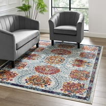 Entourage Kensie Distressed Floral Moroccan Trellis 5x8 Area Rug Ivory Blue RedOrangeYellow