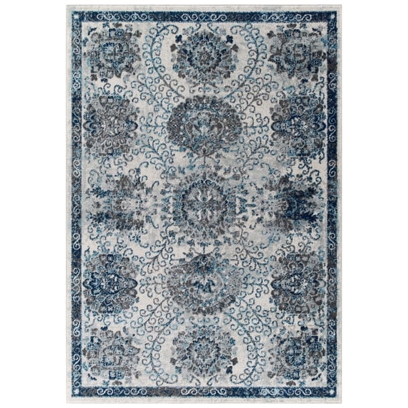 Modway Entourage Kensie Floral Moroccan Trellis Area Rug in Ivory and Blue