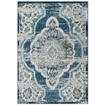 Modway Entourage Malia Distressed Vintage Floral Vintage Medallion 5x8 Area Rug in Ivory and Blue
