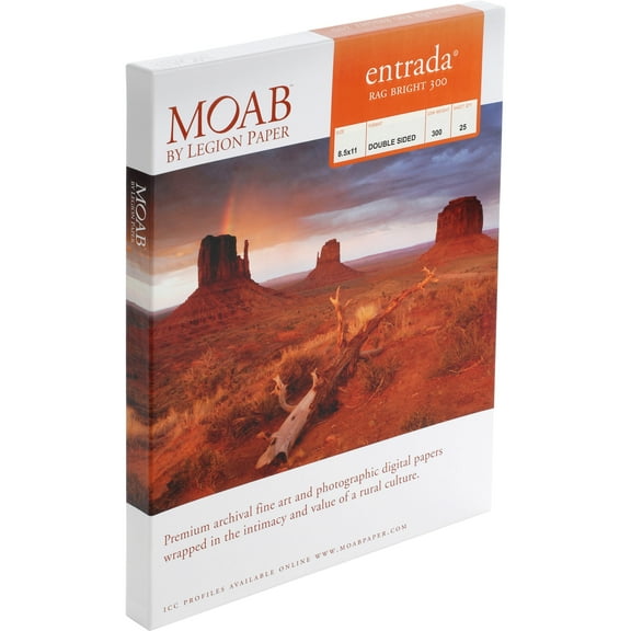 Moab Entrada Rag FineArt 2-Side Bright White Matte Inkjet Paper, 17x22", 25 Sheets