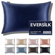 22 Momme Mulberry Silk Pillowcase, 6A Hypoallergenic, Hidden Zipper, Queen Navy, 1 Pack