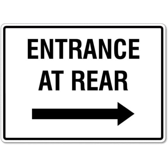 Entrance At Rear Right Facing Arrow - Directional Sign Metal Sign 8 x 12 Inches – Clear Signage for Walls, Fences