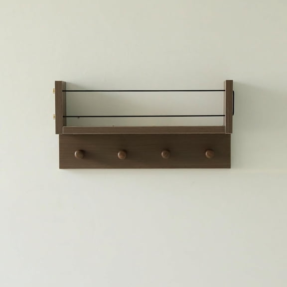 Entrance Coat Rack ，Coat Hooks, Wall-Mounted Wooden Hook Rack, Wall-Mounted Shelves are Very Suitable (Walnut Color Finish-B-1)