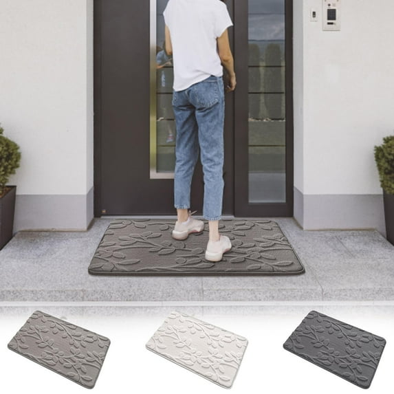 Entrance Door Mat, Bathroom Absorbent Mat, Non-Slip Mat, Thick Sea Mat, Solid Color Design, Leaf Pattern, for Home Use, Dirt Trapping, Floor Protector, Indoor/Outdoor Rug UKHBMC