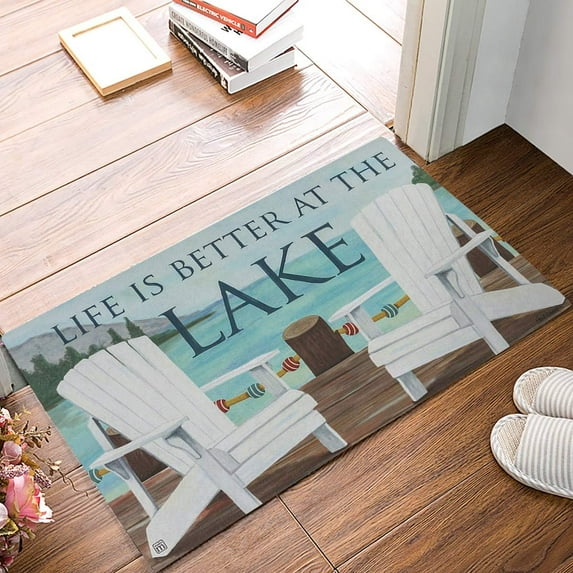 Entrance Door Mat, Funny Qoutes Low Profile Decor Doormat, Life is Better at The Lake Non-Slip Carpet Rugs with Felt Decorative for Home/Indoor/Outdoor - 16" x 24",W x L