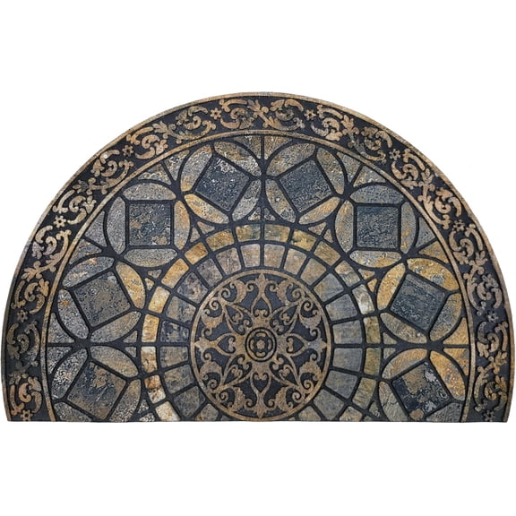 Entrance Door Mat Large 18 x 30 Inch Entry Way Doormat Front Door Rugs Outdoors Heavy Duty Welcome Mat Non Slip Rubber Back Low Profile for Garage, Patio, High Traffic Area, Semicircle