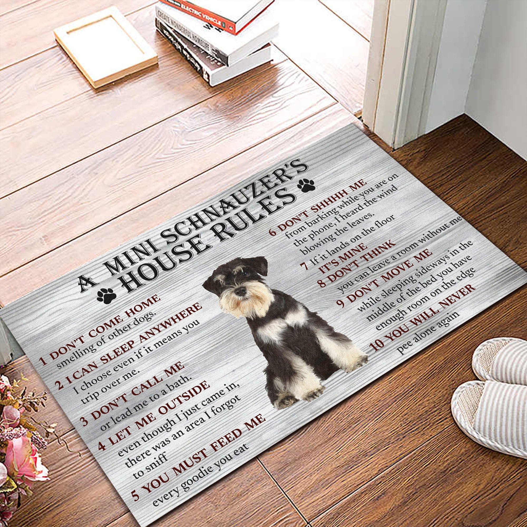 Entrance Door Mat,Mini Schnauzer Decor Doormat,Schnauzer Dog House Rule