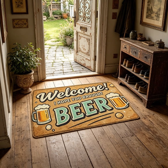 Entrance Doormat Beer Themed Welcome Mat Funny Slogan Non Slip Entryway Rug Decorative Indoor Outdoor Door Mat Absorbent Dirt Trapping Rug Durable Floor Mat Gift Home Decor