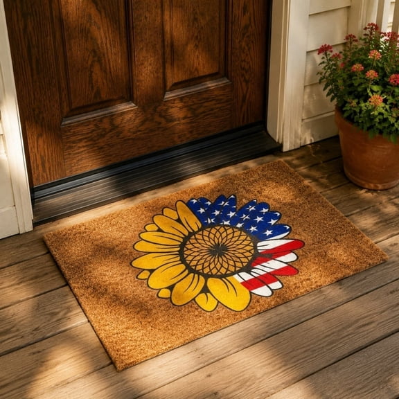 Entrance Doormat,Textured Coir Patriotic Floor Pad Traps Sand And Mud For Entryway,Slip Resistant Weatherproof Welcome Rug For Front Porch Patio And Holiday Home Layout(Yellow)