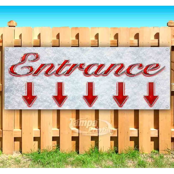 Entrance Down Arrow Red & Chrome 13 oz Vinyl Banner With Metal Grommets