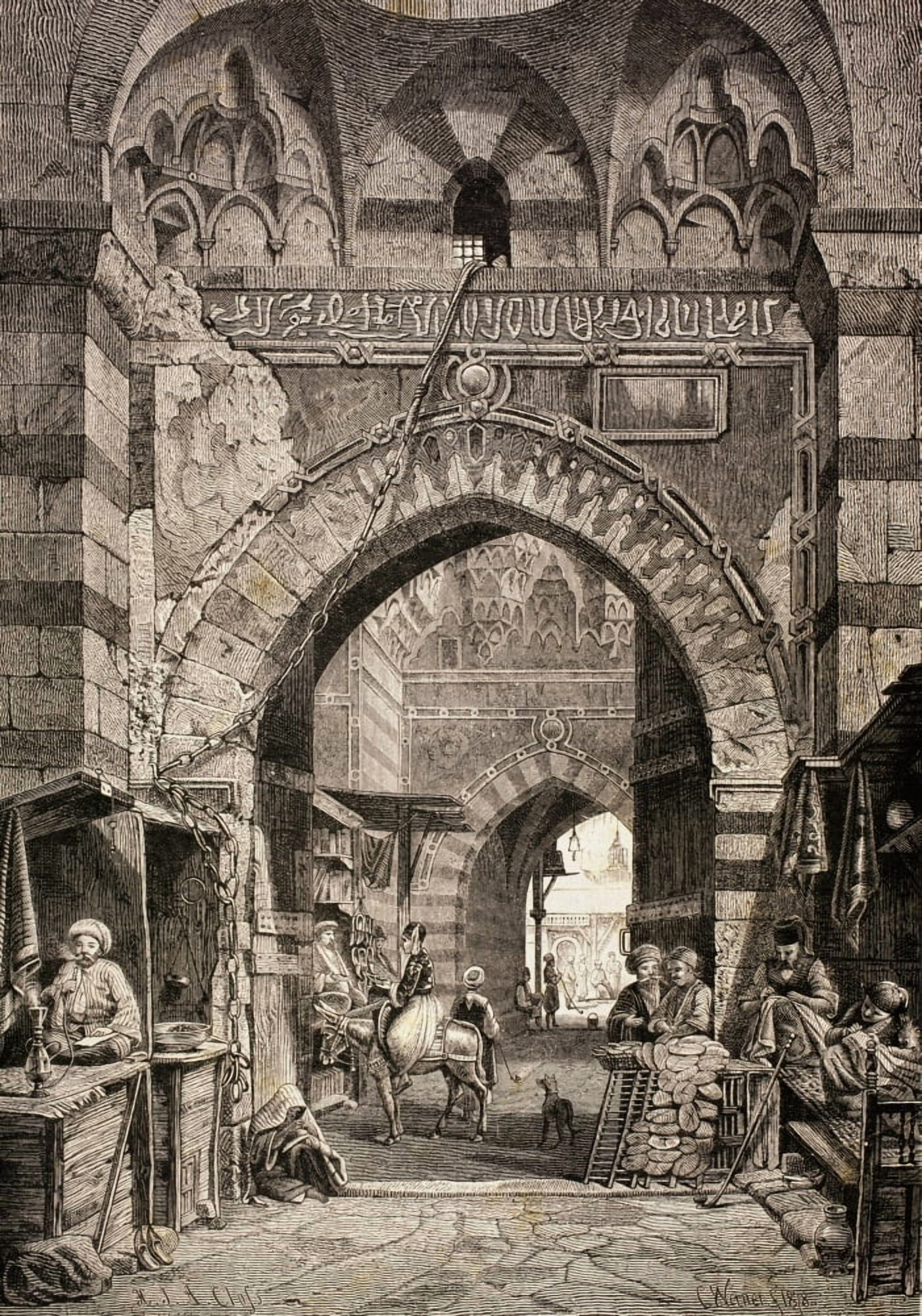 Entrance To The Khan El-Khalili Souk Or Market In Cairo Egypt In The 19Th Century From El Mundo Ilustrado Published Barcelona 1880 Canvas Art - Ken Welsh Design Pics (12 x 17)
