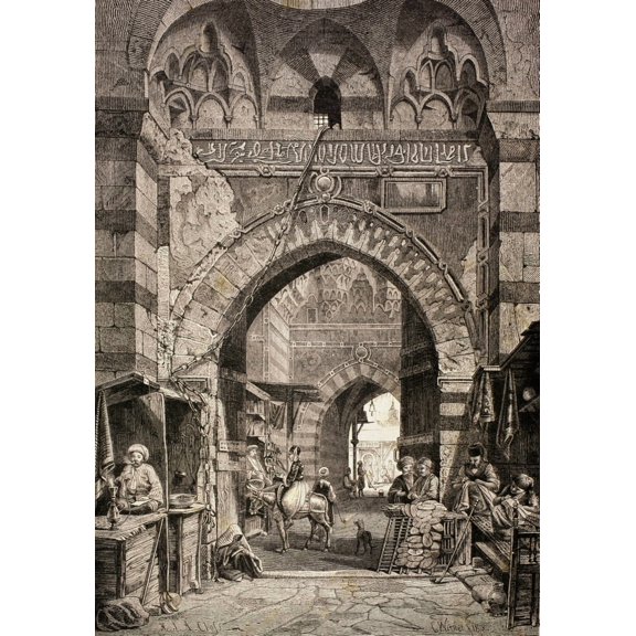 Entrance To The Khan El-Khalili Souk Or Market In Cairo Egypt In The 19Th Century From El Mundo Ilustrado Published Barcelona 1880 Canvas Art - Ken Welsh Design Pics (12 x 17)