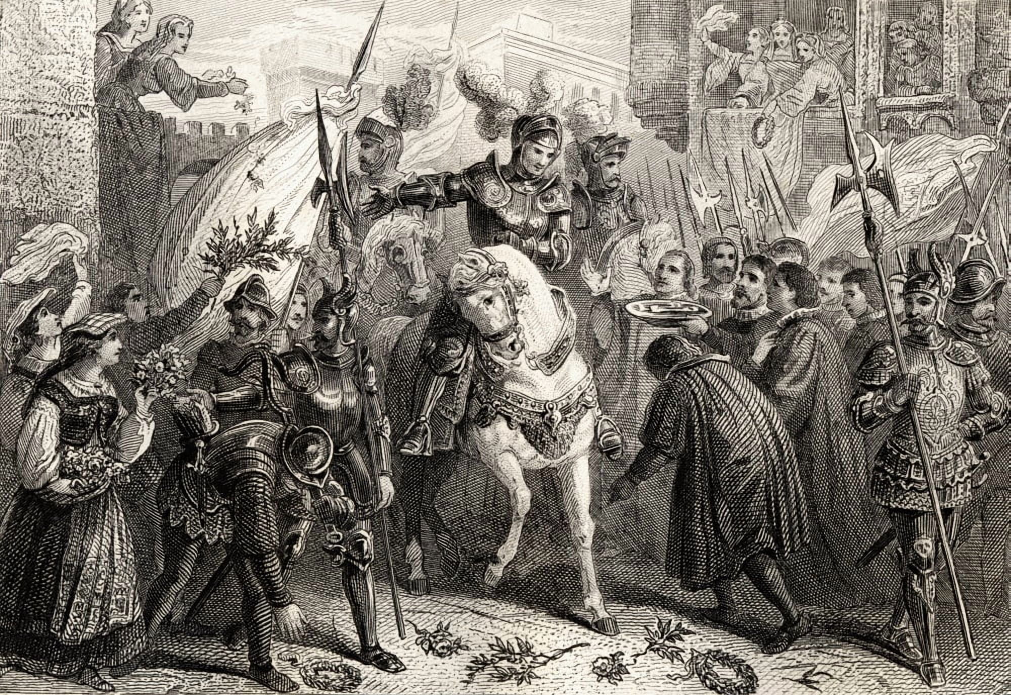 Entrance Of The Great Captain Gonzalo Fernandez De Cordoba In Naples 15 May 1503 Canvas Art - Ken Welsh Design Pics (36 x 24)