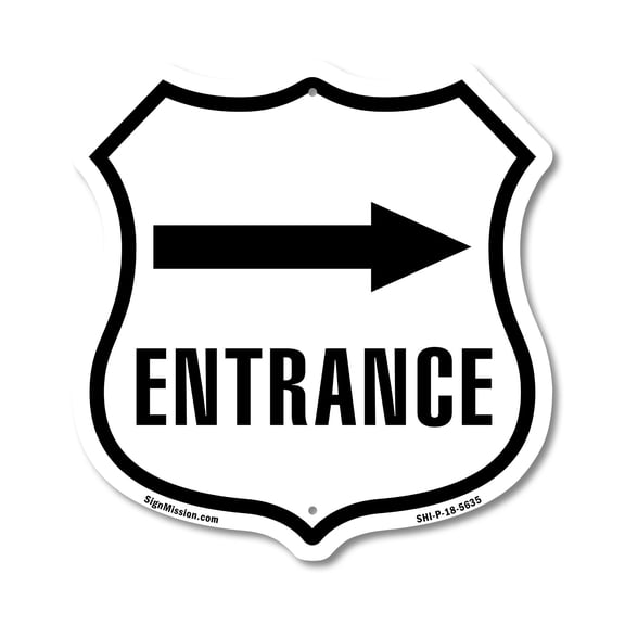 Entrance Right 12 inch X 12 inch Shield-Shaped Rust-Free Aluminum Metal Sign Weather Resistant Made in the USA