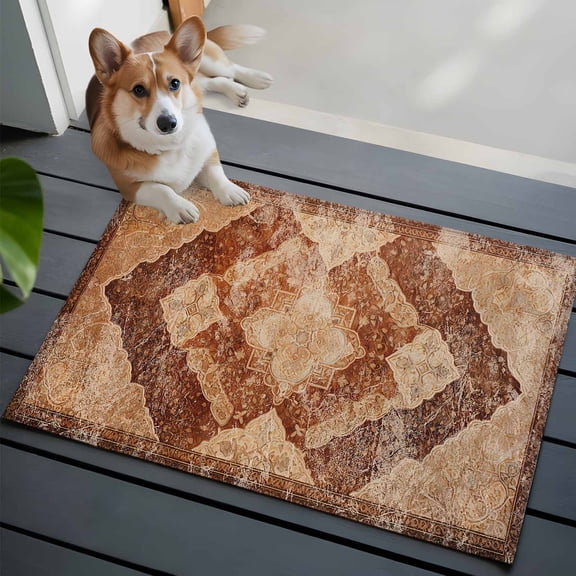 Entrance Runner Rug 2'x3',Beige Boho Non-slip Doormat for Indoor Outdoor Entrance,Ethnic Modern Geometric Abstract Art Western Throw Floor Mat for Front Door/Living Room/Bedroom/Bathroom/Kitchen