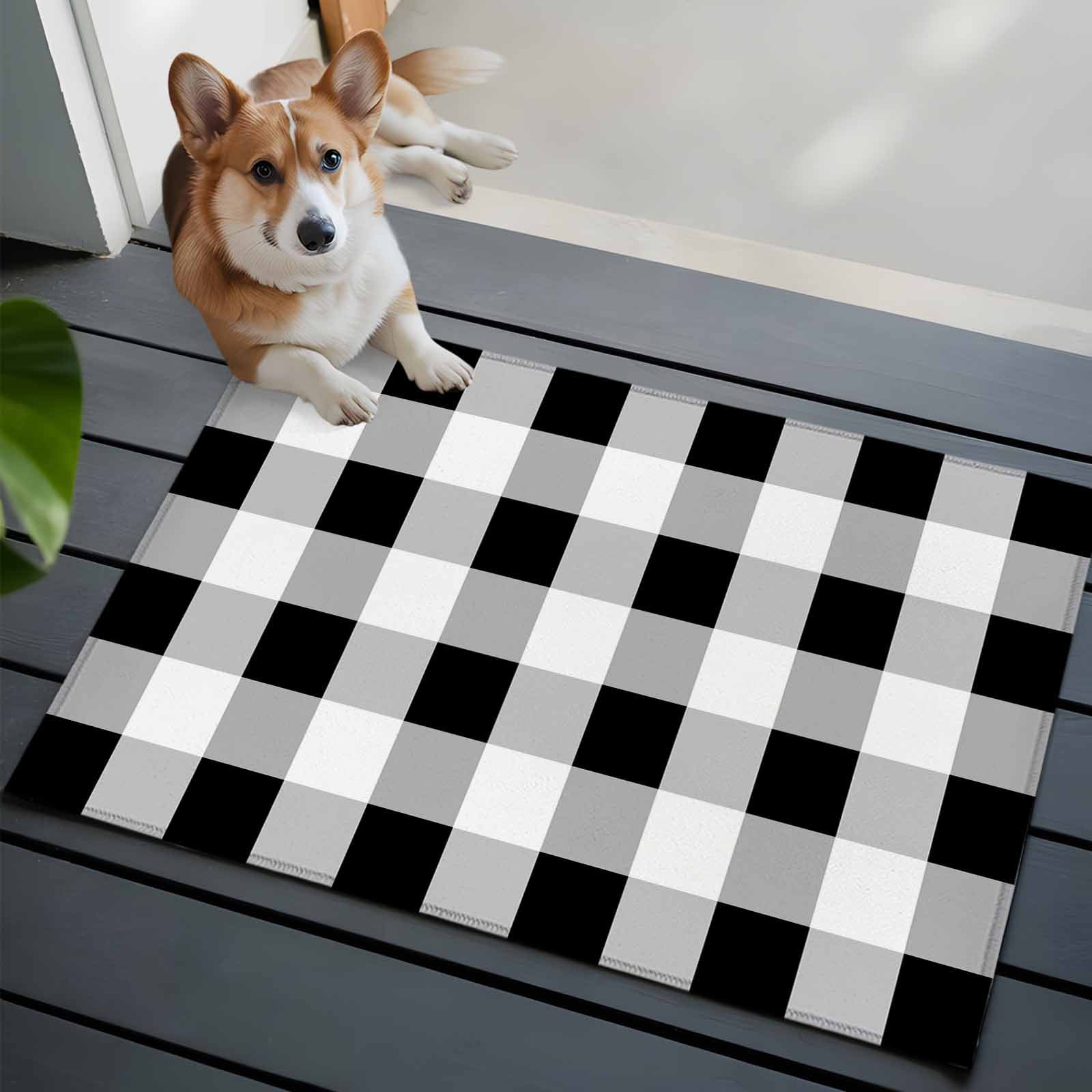 Entrance Runner Rug 2'x3',Black White Plaid Non-slip Doormat for Indoor Outdoor Entrance,Spring Farmhouse Buffalo Checkered Throw Floor Mat for Front Door/Living Room/Bedroom/Bathroom/Kitchen