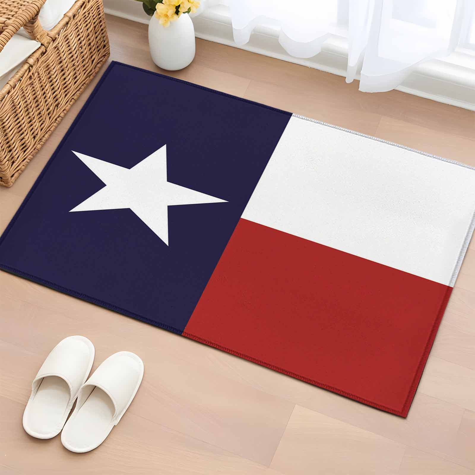 Entrance Runner Rug 2'x3', Blue Red White Texas Flag with Star Non-slip Doormat for Indoor Outdoor Entrance, Minimalistic Geometric Stripe Throw Floor Mat for Front Door/Living Room/Bedroom/Bathroom