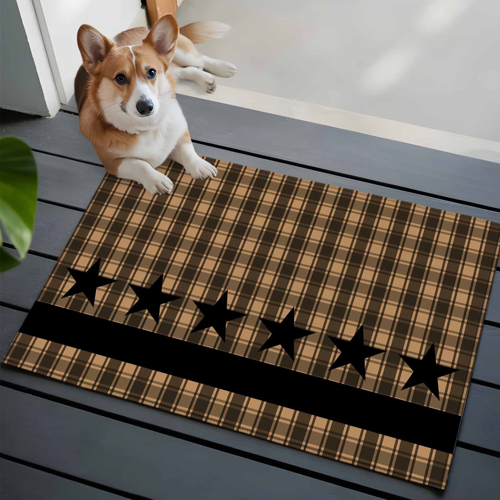 Entrance Runner Rug 2'x3',Brown Black Plaid Non-slip Doormat for Indoor Outdoor Entrance,Vintage Rustic Star Buffalo Check Washable Throw Floor Mat for Front Door/Living Room/Bedroom/Bathroom/Kitchen