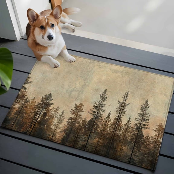 Entrance Runner Rug 2'x3', Brown Forest Non-slip Doormat for Indoor Outdoor Entrance, Vintage Tree Farmhouse Botanical Washable Throw Floor Mat for Front Door/Living Room/Bedroom/Bathroom/Kitchen