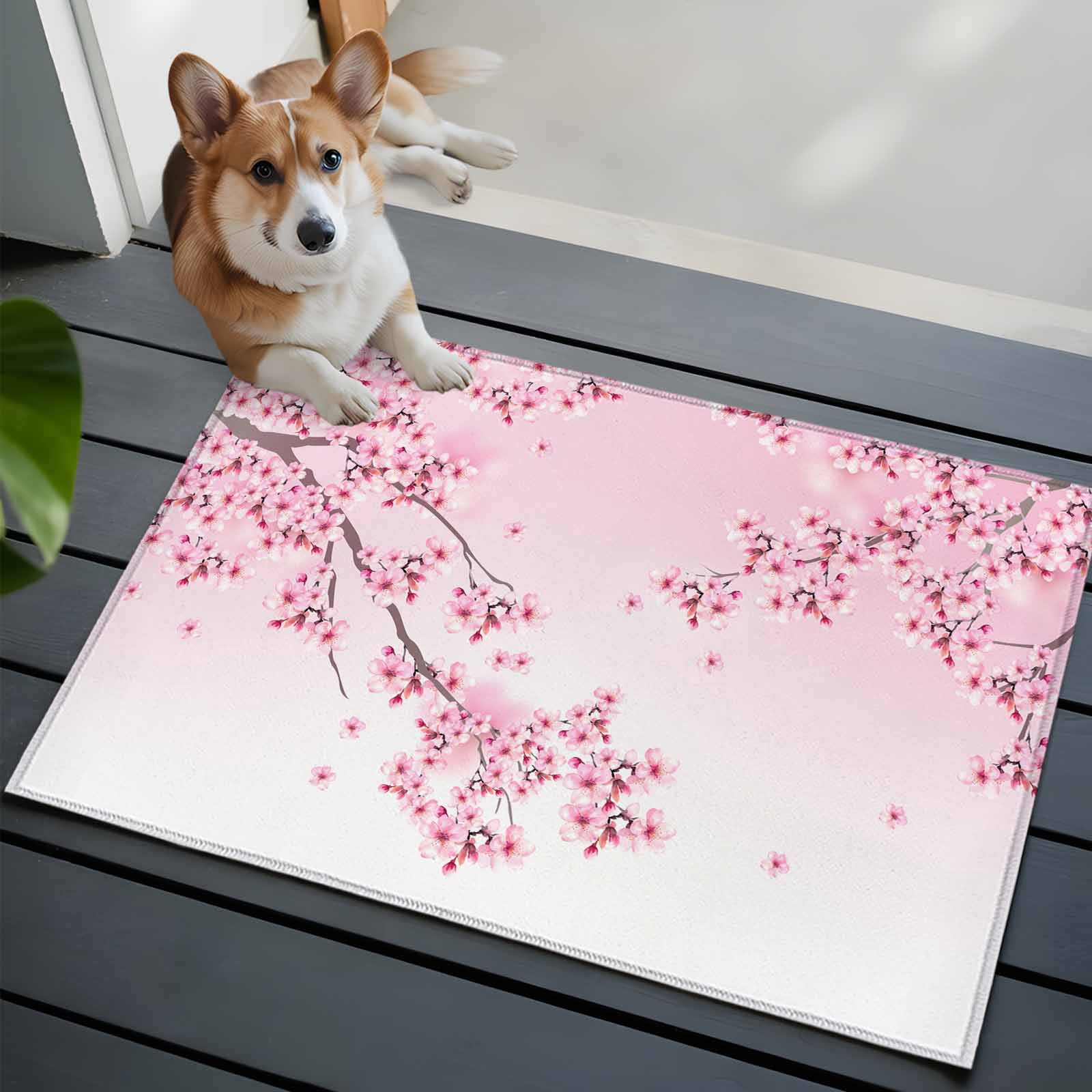 Entrance Runner Rug 2'x3', Cherry Blossom Non-slip Doormat for Indoor Outdoor Entrance, Gradient Tree Pink Flower Plant Washable Throw Floor Mat for Front Door/Living Room/Bedroom/Bathroom/Kitchen