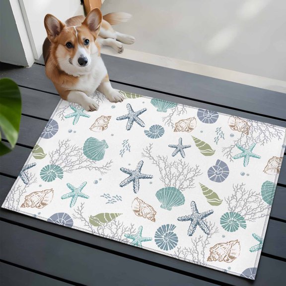 Entrance Runner Rug 2'x3',Coastal Starfish Non-slip Doormat for Indoor Outdoor Entrance,Ocean Coral Shell Beach Marine Life Throw Floor Mat for Front Door/Living Room/Bedroom/Bathroom/Kitchen