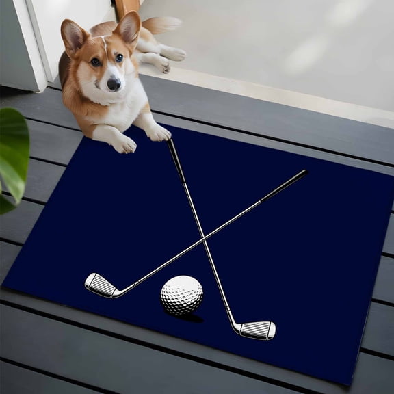 Entrance Runner Rug 2'x3', Golf Ball Non-slip Doormat for Indoor Outdoor Entrance, Navy Blue Monochrome Sport Washable Throw Floor Mat for Front Door/Living Room/Bedroom/Bathroom/Kitchen