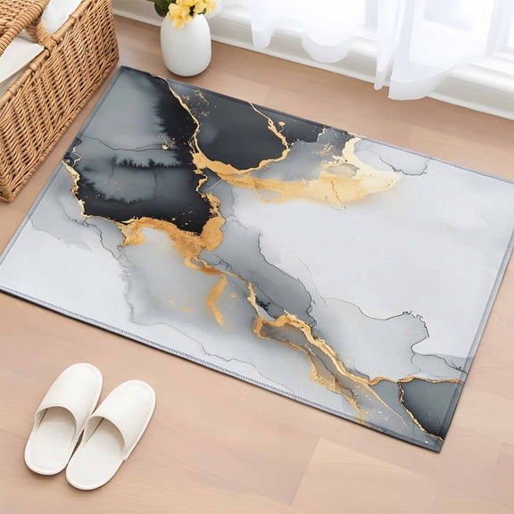Entrance Runner Rug 2'x3', Grey White Marble Non-slip Doormat for Indoor Outdoor Entrance, Ink Painting Modern Abstract Washable Throw Floor Mat for Front Door/Living Room/Bedroom/Bathroom/Kitchen