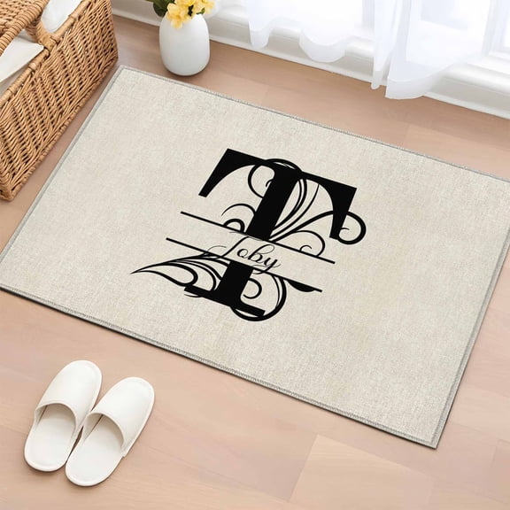 Entrance Runner Rug 2'x3', Letter T Non-slip Doormat for Indoor Outdoor Entrance, Monogram Words Washable Throw Floor Mat for Front Door/Living Room/Bedroom/Bathroom/Kitchen