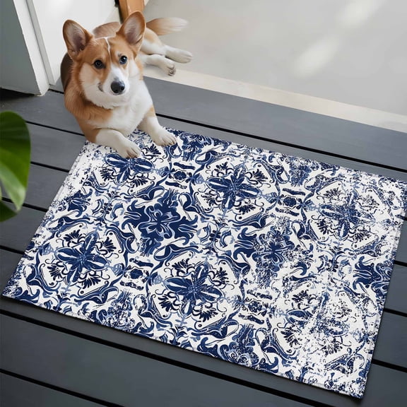 Entrance Runner Rug 2'x3',Navy Blue Boho Non-slip Doormat for Indoor Outdoor Entrance,Ehtnic Abstract Art Modern Geometric Washable Throw Floor Mat for Front Door/Living Room/Bedroom/Bathroom/Kitchen
