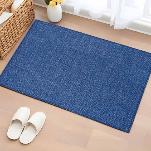 Entrance Runner Rug 2'x3', Navy Blue Non-slip Doormat for Indoor Outdoor Entrance, Vintage Country Monochrome Farmhouse Washable Throw Floor Mat for Front Door/Living Room/Bedroom/Bathroom/Kitchen