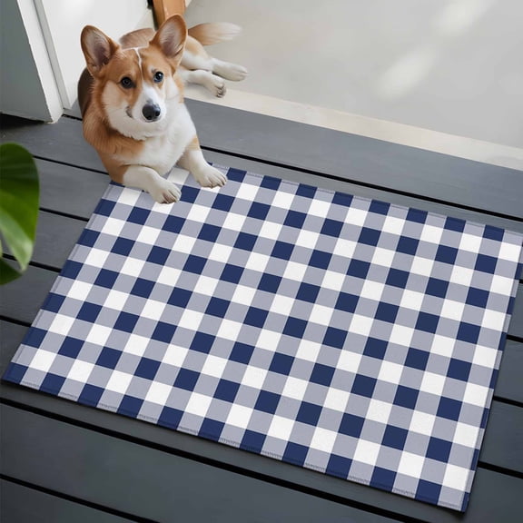 Entrance Runner Rug 2'x3', Navy Blue White Plaid Non-slip Doormat for Indoor Outdoor Entrance, Farmhouse Checkered Buffalo Washable Throw Floor Mat for Front Door/Living Room/Bedroom/Bathroom/Kitchen