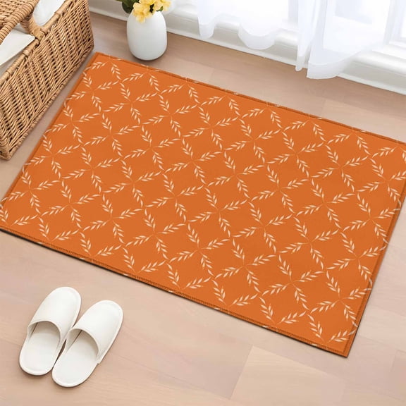 Entrance Runner Rug 2'x3', Orange Morocco Non-slip Doormat for Indoor Outdoor Entrance, Geometric Leaf Diamond Lattice Abstract Throw Floor Mat for Front Door/Living Room/Bedroom/Bathroom/Kitchen