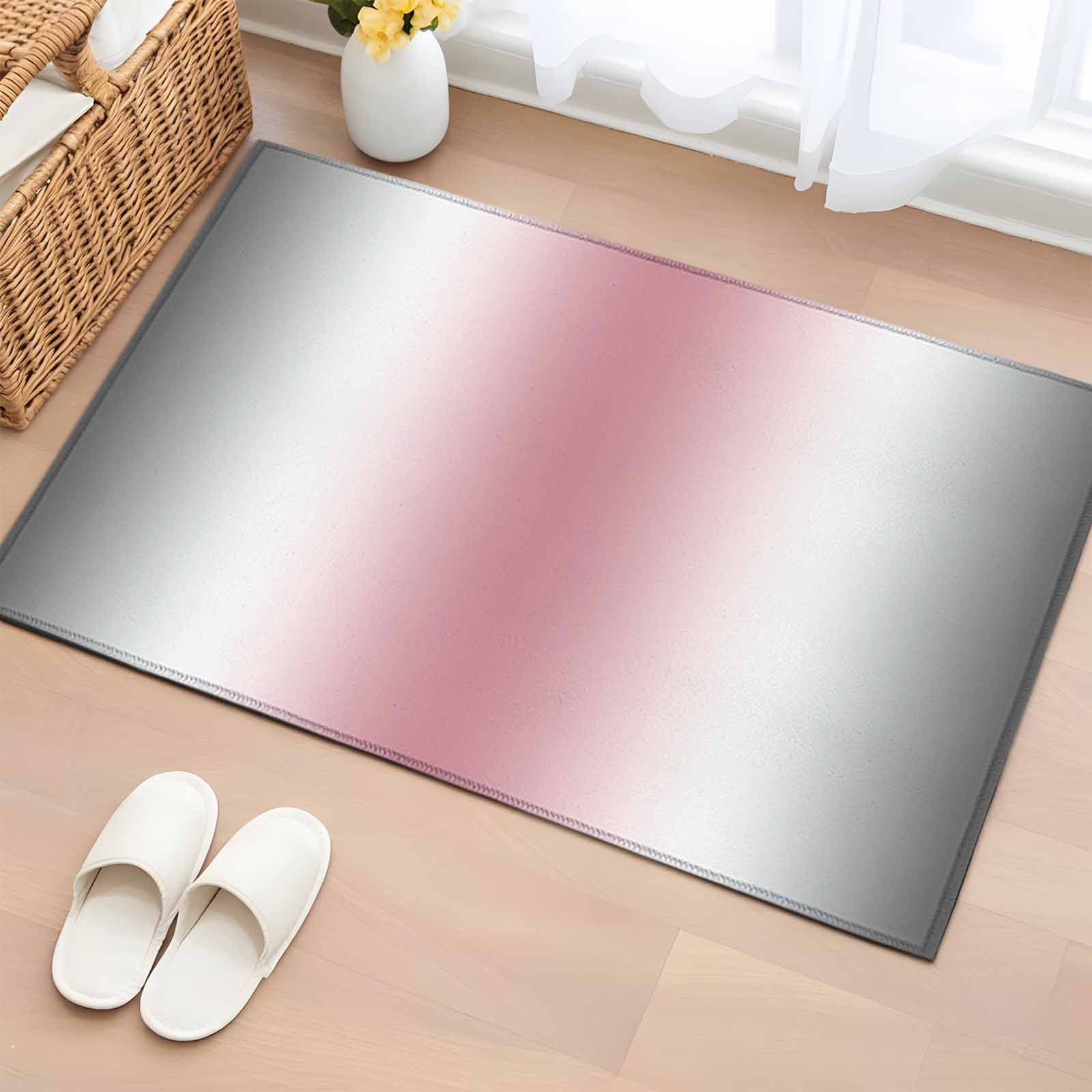 Entrance Runner Rug 2'x3', Pink Grey White Non-slip Doormat for Indoor Outdoor Entrance, Farmhouse Ombre Color Modern Simple Throw Floor Mat for Front Door/Living Room/Bedroom/Bathroom/Kitchen