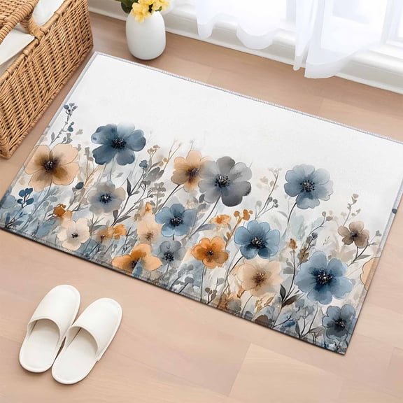 Entrance Runner Rug 2'x3', Poppies Floral Non-slip Doormat for Indoor Outdoor Entrance, Spring Botanical Flowers Summer Washable Throw Floor Mat for Front Door/Living Room/Bedroom/Bathroom/Kitchen